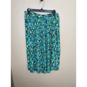 Dana Buchman Womens Pleated Floral Midi Skirt‎ L 100% Polyester Blue/Green